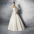 Court Train Strapless Lace Appliques Satin A Line Wedding Dresses